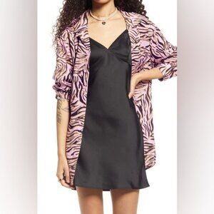 NWT BP. PINK BOUQUET RETRO ZEBRA‎ Button up Collared LS Shirt 100% Rayon Sz XS